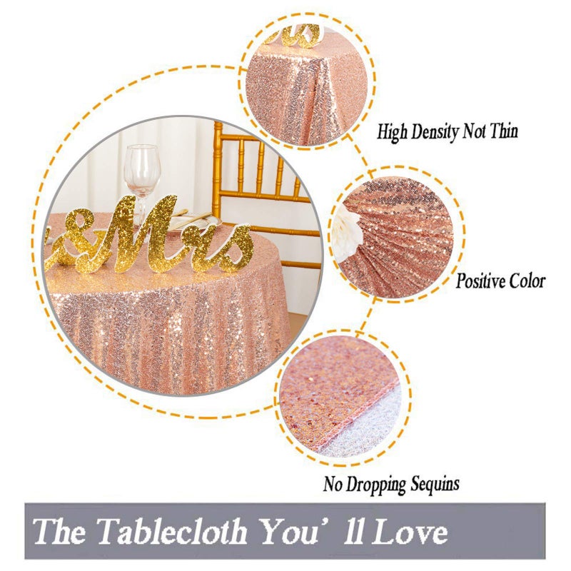 ShiDianYi 120" Rose Gold Sequin Tablecloth,Wholesale Wedding Beautiful Rose Gold Sequin Table Cloth/Overlay/Cover 120 Inches Round Sequin Fabric Tablecloth - Image 4